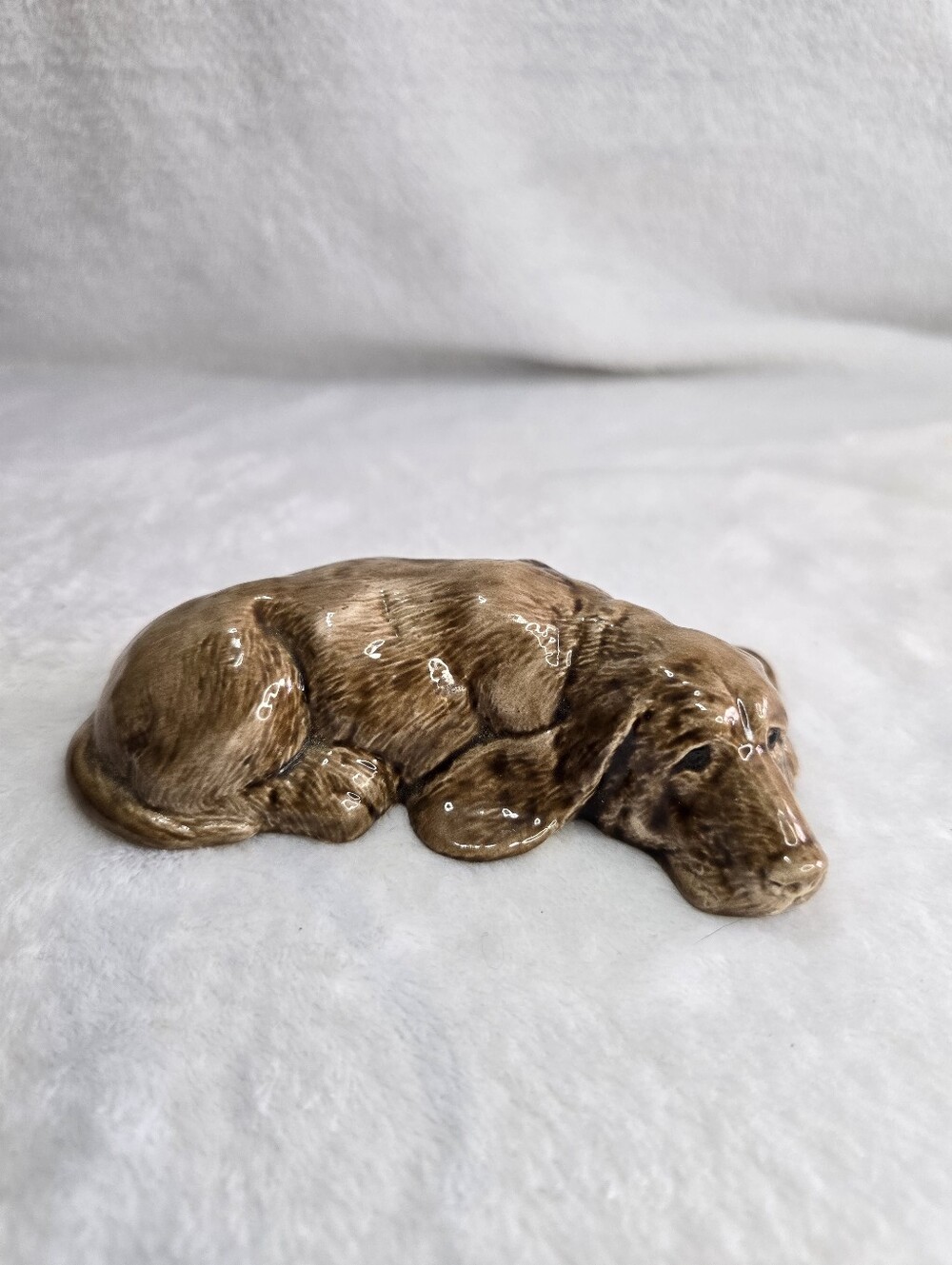 Martha M. Vintage Ceramic Sleeping Dog Figurine Brown Puppy 93 Studio Art